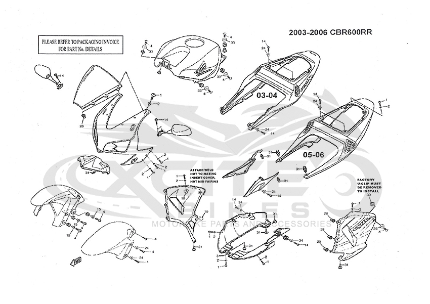 Fairing bolts kit, stainless steel, Honda CBR600RR 2003 2004 2005 2006